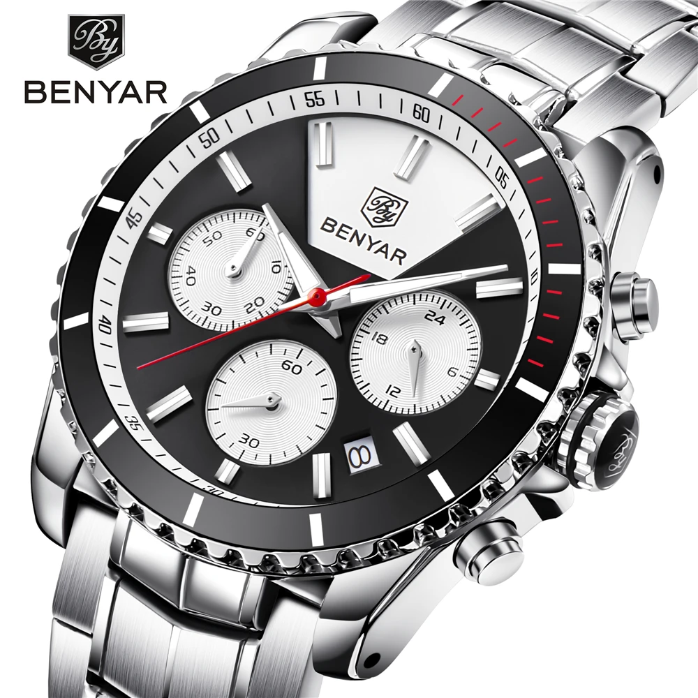 

BENYAR Brand Fashion Chronograph Sport Watches blue case Stainless Steel Strap Quartz Watch Clock Relogio Masculino Reloj hombre