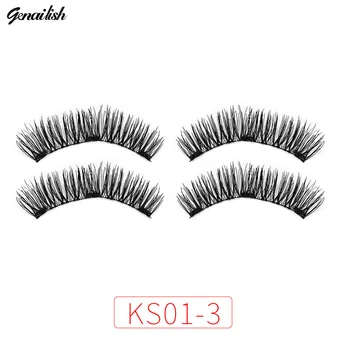 

Genailish 3 Magnetic Lashes False Eyelashes Hand Made Full Strip Lashes Natural Cross Magnet Lashes With Box KS01-3