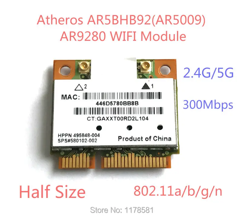 Atheros AR5BHB92 AR9280 AR5009 Dual-Band 2,4 г/5 ГГц 802.11a/b/g/n 300Mbp Беспроводной wifi Половина mini pci-e карты