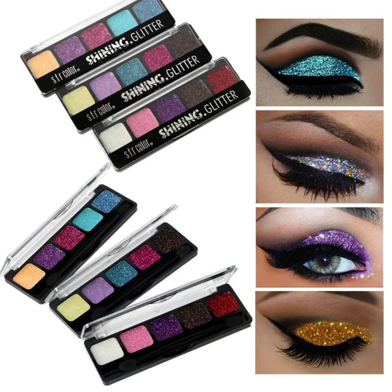 5Color Diamond Sequins Eye Shadow Set Professional Pearl Matte Cosmetic Shimmer Eye Shadow Palette