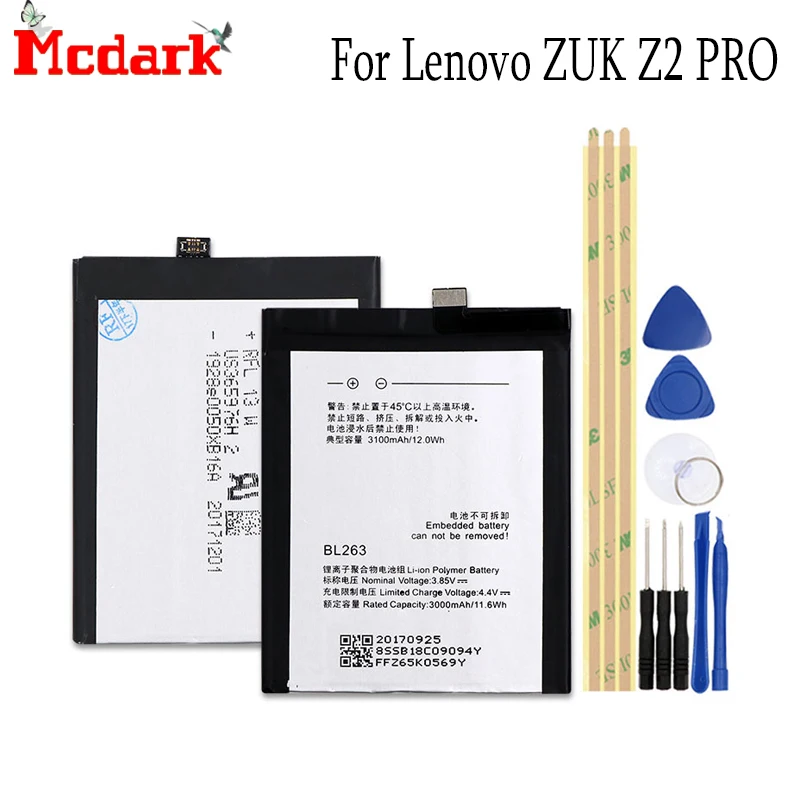 

BL263 3100mAh Battery For Lenovo ZUK Z2 Pro smart phone replacement High Quality Battery+Tools