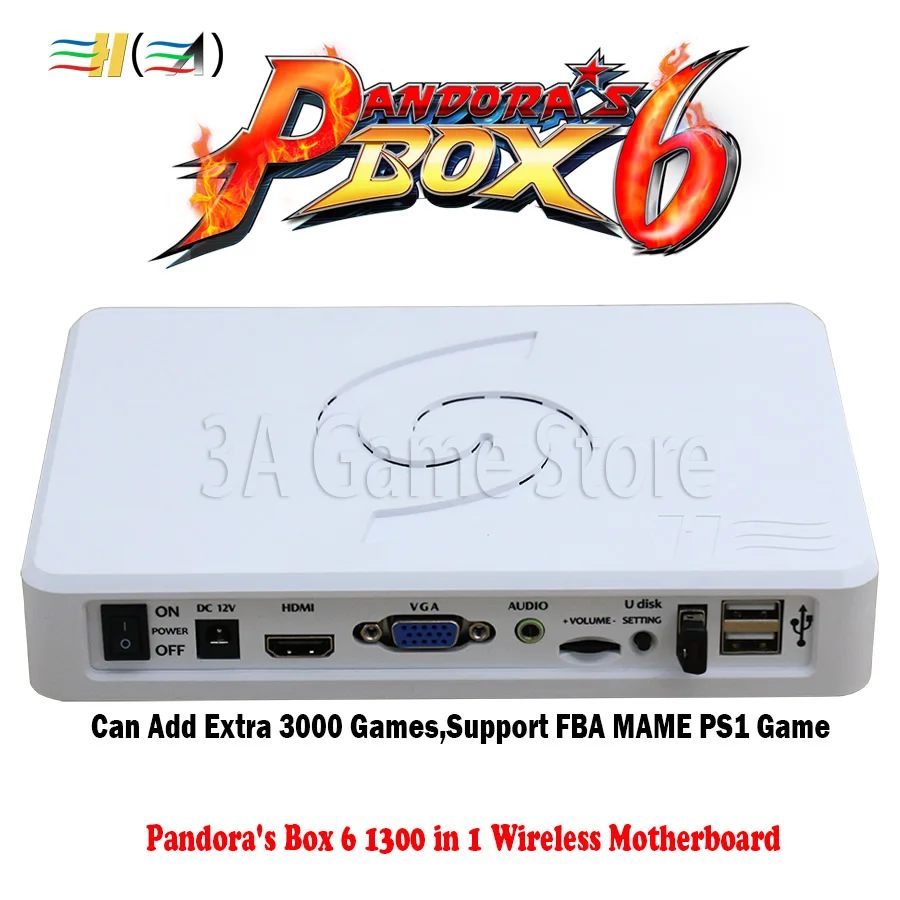 Pandora's Box 6 Wireless Arcade Stick Console Set Pandora Box 6 1300 in 1 Multi Game Board PS3 PC Arcade Controller Console 3d