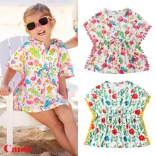 Crianças do bebê meninas uma peça cobrir vestido cactus praia vestido de algodão & linho biquíni verão bonito princesa maiô(China)