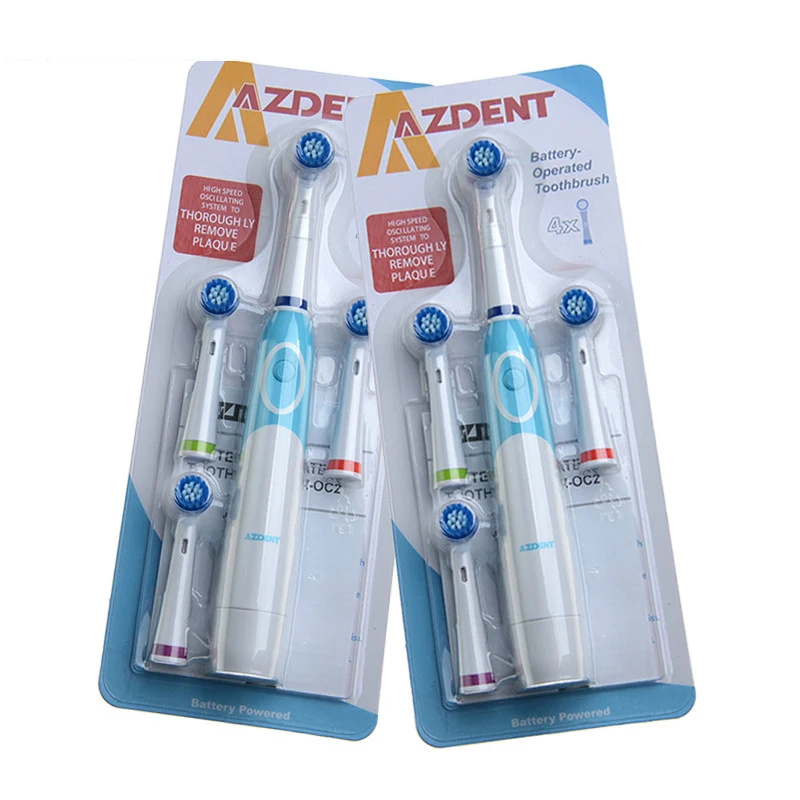 

AZDENT Rotating Electric Toothbrush With 4 Brush Heads Battery Toothbrush Cover Teeth Brush Oral Hygiene Travel Tooth Brush
