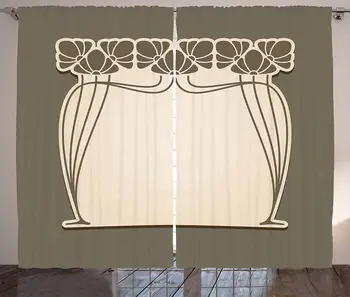 

Art Nouveau Kitchen Curtains Flower Bouquets Forming an Arch Vintage Style Feminine Old Fashioned Window Decor Panel Set