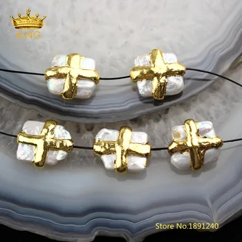 

10pcs/lot Slabs White Pearl Shell Wire Plated Gold Hole Handmade Bracelet Findings,Wholesale Shell with Cross Copper Charm YYF38
