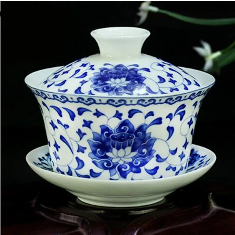 

Chinese Gaiwan Tea Set Kung Fu White Ceramic Gaiwan Blue and white porcelain Teaware Tureen Sancai Tea Cup For Puer