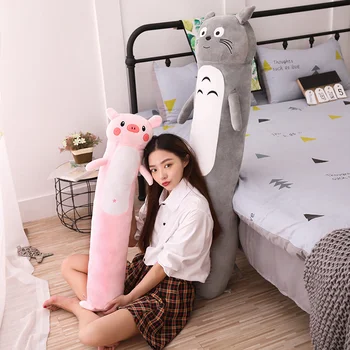 

80-140cm Kawaii Cartoon Cute Totoro Plush Toy Soft Cylindrical Long Pillow Washable Leisure Sleeping Boyfriend Pillow Gift