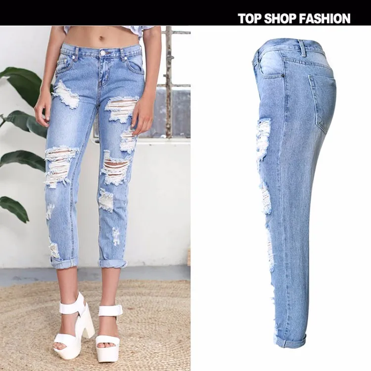 Джинсы с большими дырами женские модные женские хлопковые эластичные брюки-стрейч женские рваные обтягивающие джинсы женские джинсы 1574