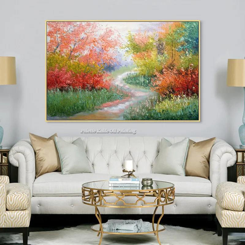 

Abstract landscape Palette Knife oil painting Flower graden quadro cuadro decoracion Wall art Picture for living room home decor