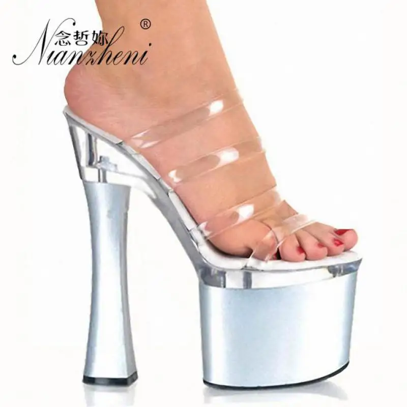 

HOT Fashion 8 Inch Spool Heels High Heel Shoes With 8 Inch Clear Platforms Strappy Sexy Slippers 15cm High Heels Crystal Sandals