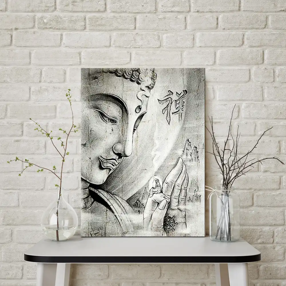 1 Piece Buddha Canvas Painting Black and White Portrait Zen Wall Art