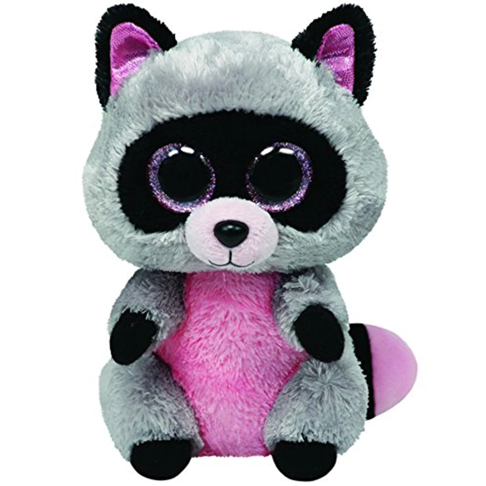 

Pyoopeo Original Ty Boos 10" 25cm Rocco the Raccoon Plush Medium Soft Big-eyed Stuffed Collection Doll Toy with Heart Tag