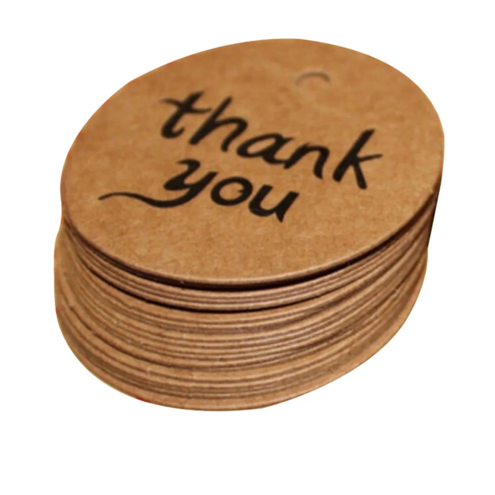 

100 Pcs/lot Round Letters Thank You Labels DIY Clothes Hang Tag Signs Tags Paper Cake Candy Box Packing Gift Wedding Party Decor
