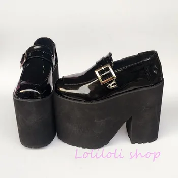 

Princess sweet shoes loliloli yoyo Japanese design custom large size solid black cool patent leather high heel shoes a123