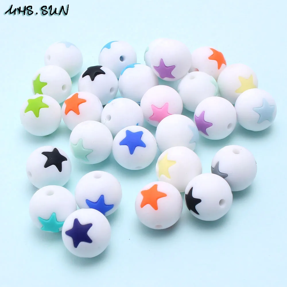 MHS.SUN 100% Food Grade Silicone Beads Teething 15mm Mixed Colors Star Inserted Round Shape In Baby Teethers | Украшения и