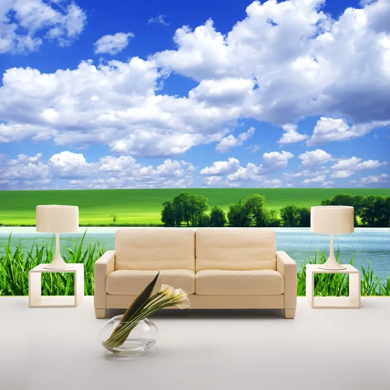 

Large3d wallpaper for wall  blue sky clouds with clearly river water 3d wallpaper sofa background  papel de parede