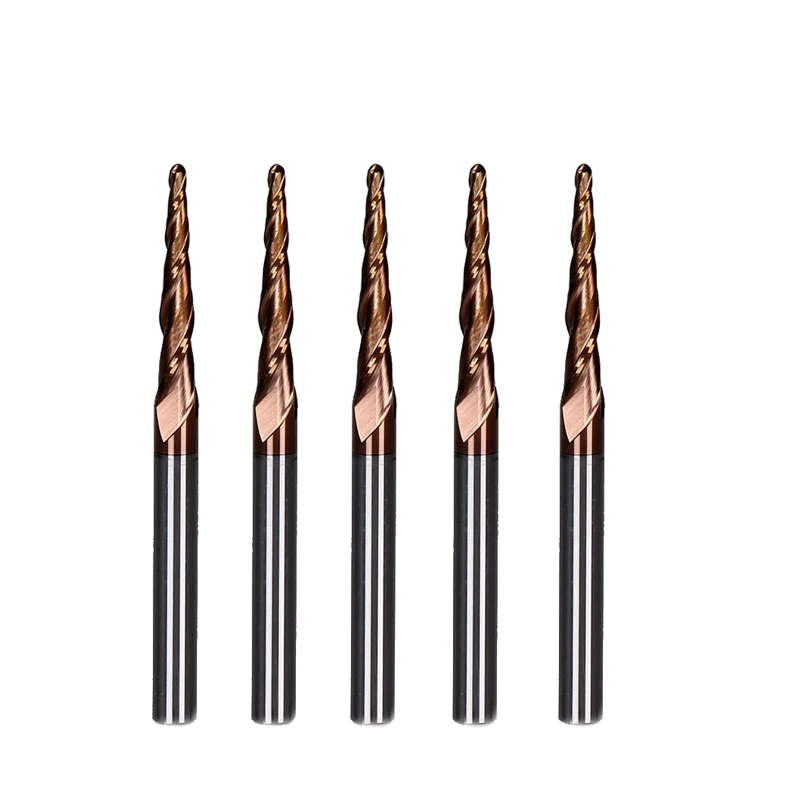 

5pcs/lot R0.75*D4*20.5*50L*2F HRC55 Tungsten solid carbide Coated Tapered Ball Nose End Mills taper and cone milling cutter