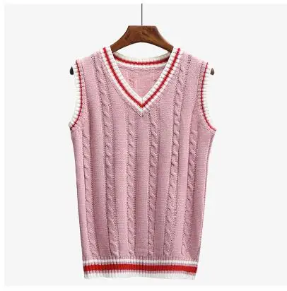 Свитер жилет женщина пуловер для девочек школьные жилет - Цвет: Розовый