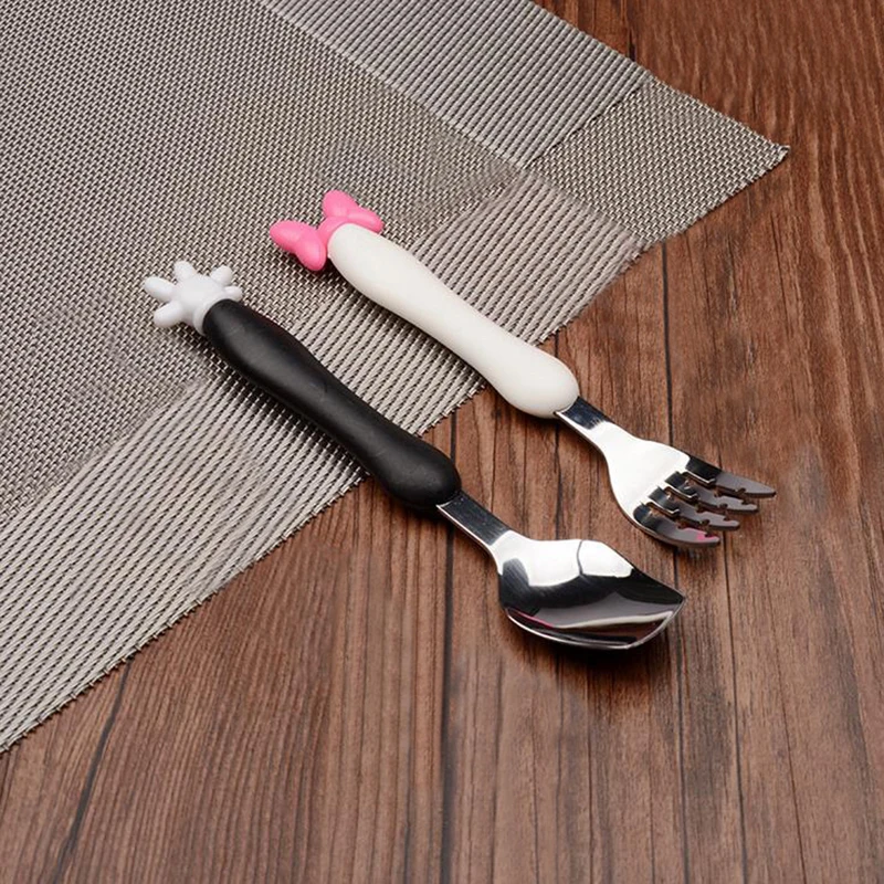 

Lovely Cartoon White Black Fork Set Kitchen Accessory Baby Eating Cup Tools Tableware Set #232825