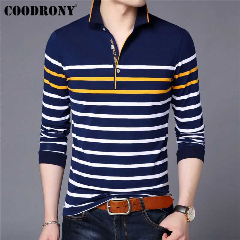 

COODRONY Brand Long Sleeve T Shirt Men Streetwear Striped Tshirt Autumn Cotton T-Shirt Men Business Casual Tee Shirt Homme 95030