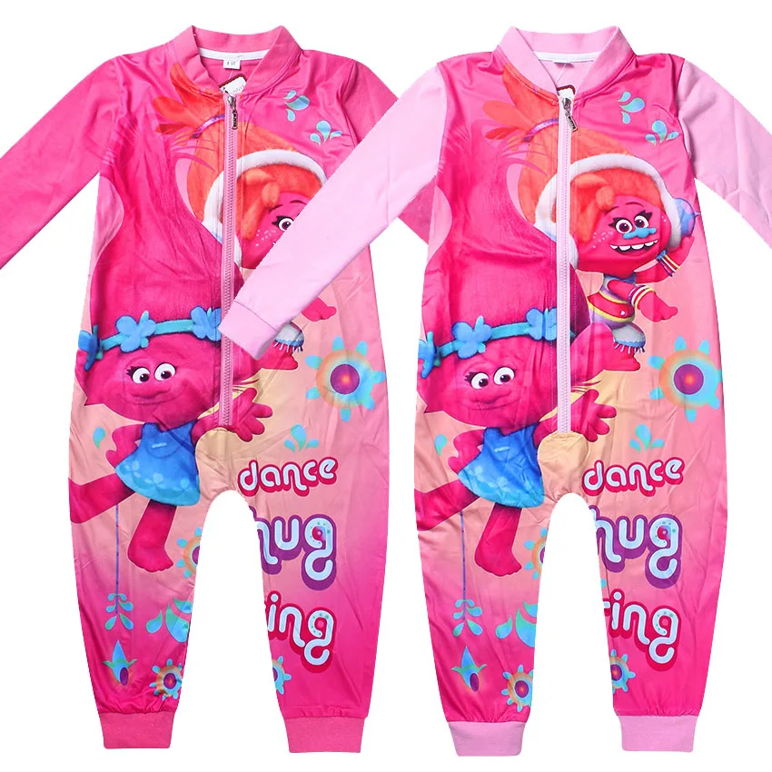 Спортивный костюм для маленьких мальчиков и девочек комплекты детской одежды одежда с рисунком троллей Детский комбинезон с длинными рукавами, Подарочная Пижама-комбинезон, джинсы