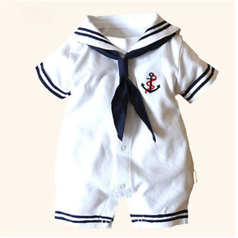 baby sailor costume anchor romper navy costumes for infants 2017 new white cotton Short sleeve jumpsuit Halloween costume baby
