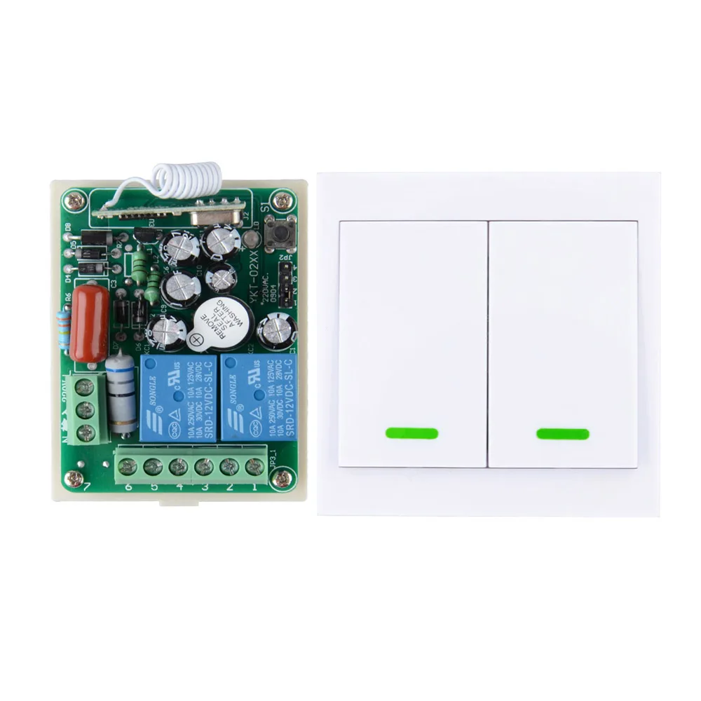 

AC 220V 2 CH Relay Wireless Remote Switch Contact NO COM NC RF Wireless Switch Home LED Lamp Light Remote Lighting Wall Panel