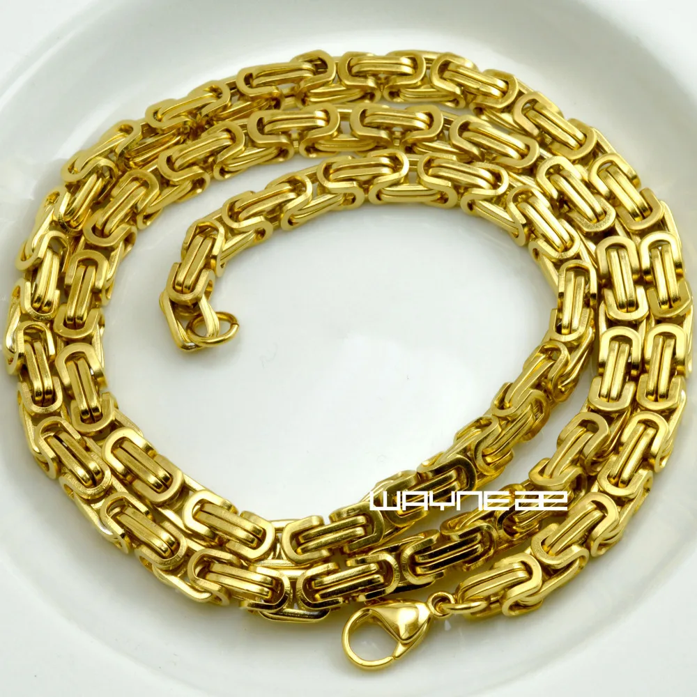60cm 70cm MENS Chain Gold Tone Curb Link Stainless Steel Necklace 6mm W N311