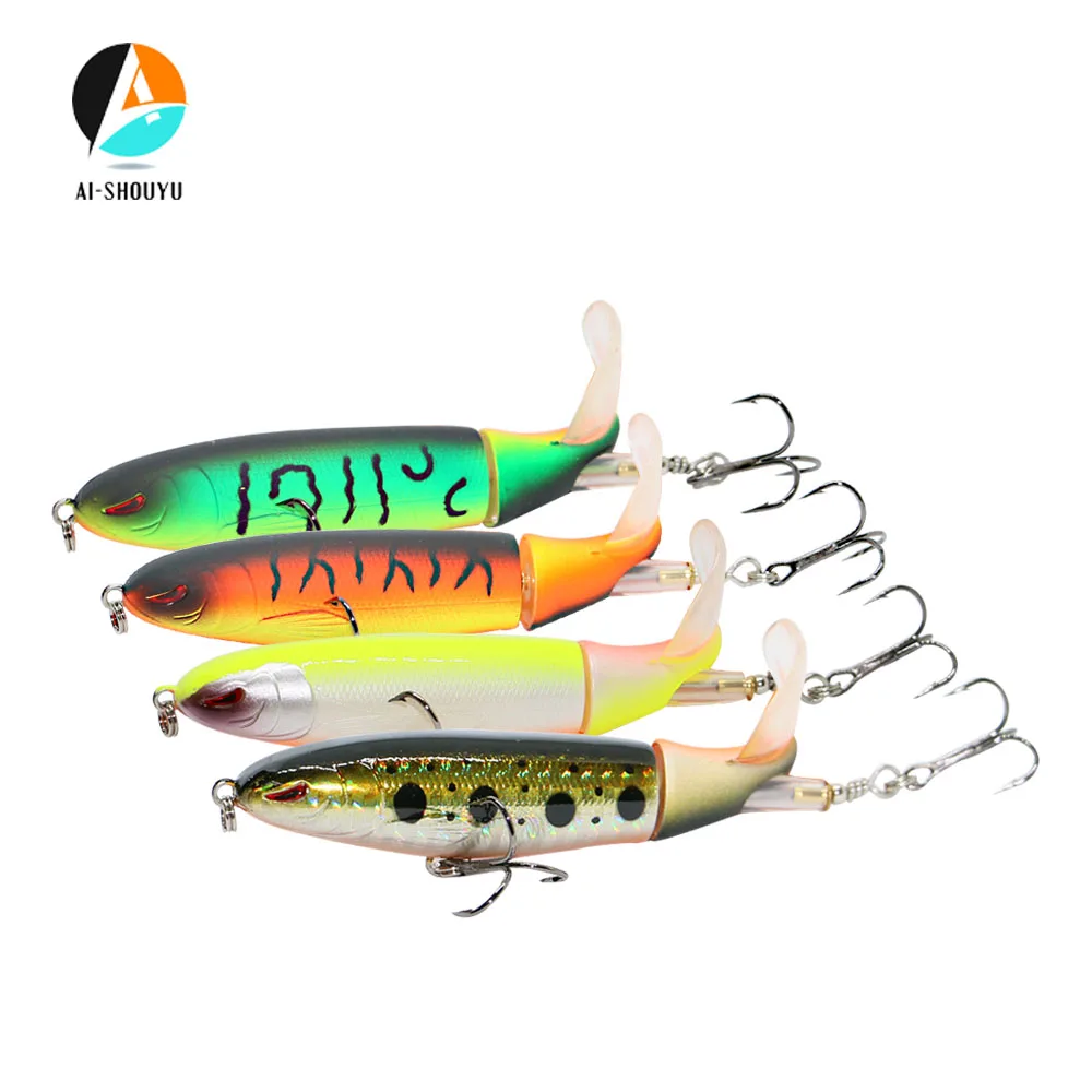  1Ps Artificial Hard Bait Whopper Popper 10cm 13g Topwater Fishing Lure 3D Eyes Plopper Soft Rotatin