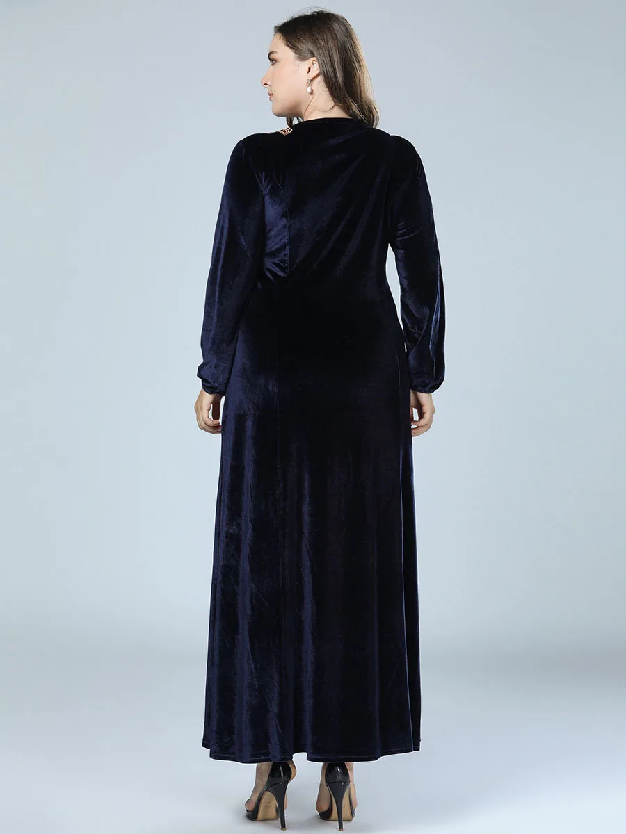 Женское Moslim abaya платье из Дубая с вышивкой темно синее длинное мусульманское