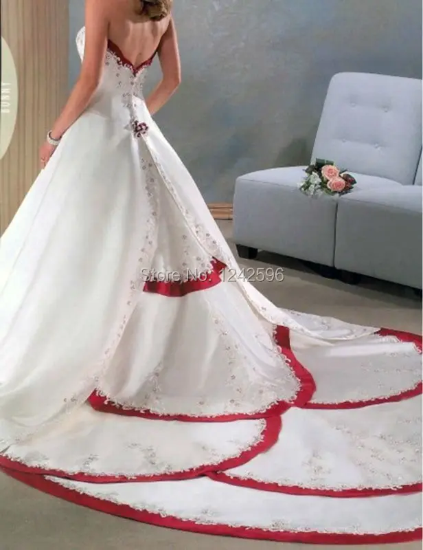 Готическое красное и белое свадебное платье из сатина Бисероплетение корсет с вышивкой плюс размер винтажные китайские свадебные платья robe de mariage