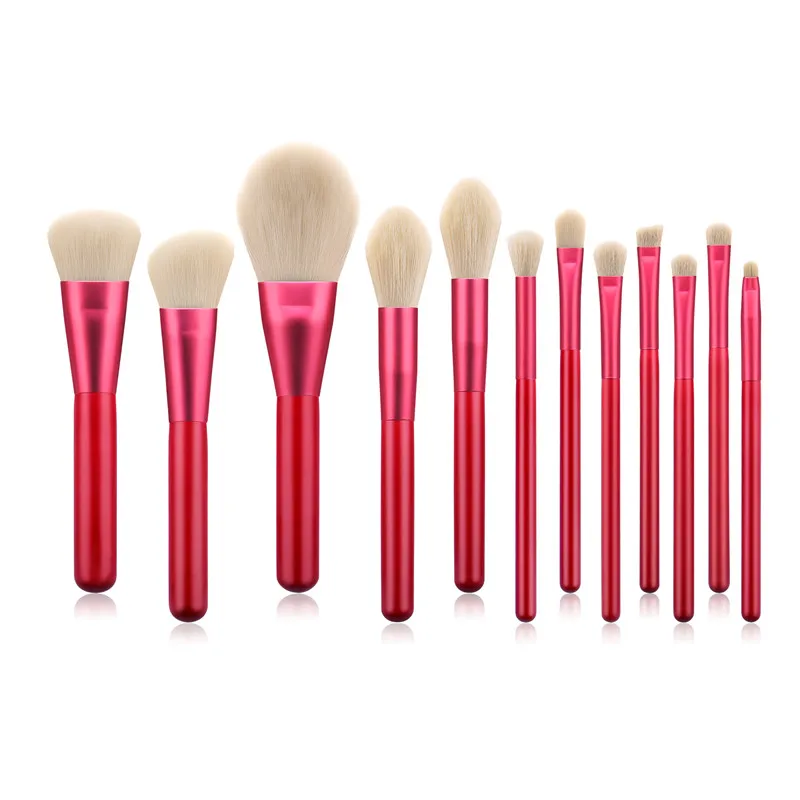 

12PCS Makeup Brushes Set Red Handle woman Powder Foundation Blending Eyebrow Brush Facial Make Up brush kit T12070
