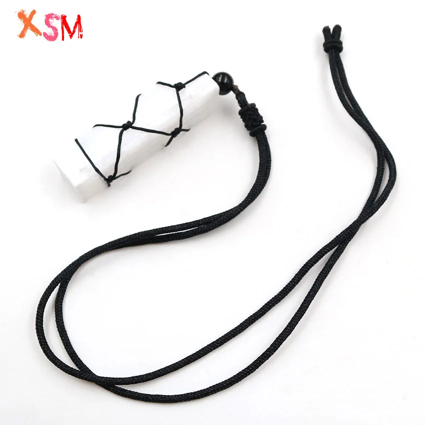 

xinshangmie White Crystal Stick Wand Selenite Weave Pendant Rope Chain Necklace Natural Gypsum Stone Yoga Healing Jewelry Making