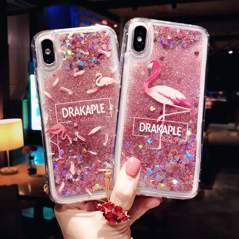 

Fashion Flamingo Liquid Quicksand Soft Silicone Case for iPhone 5 5S 6 7 8 Plus X Phone Cases for Samsung Galxay S8 S9 Plus