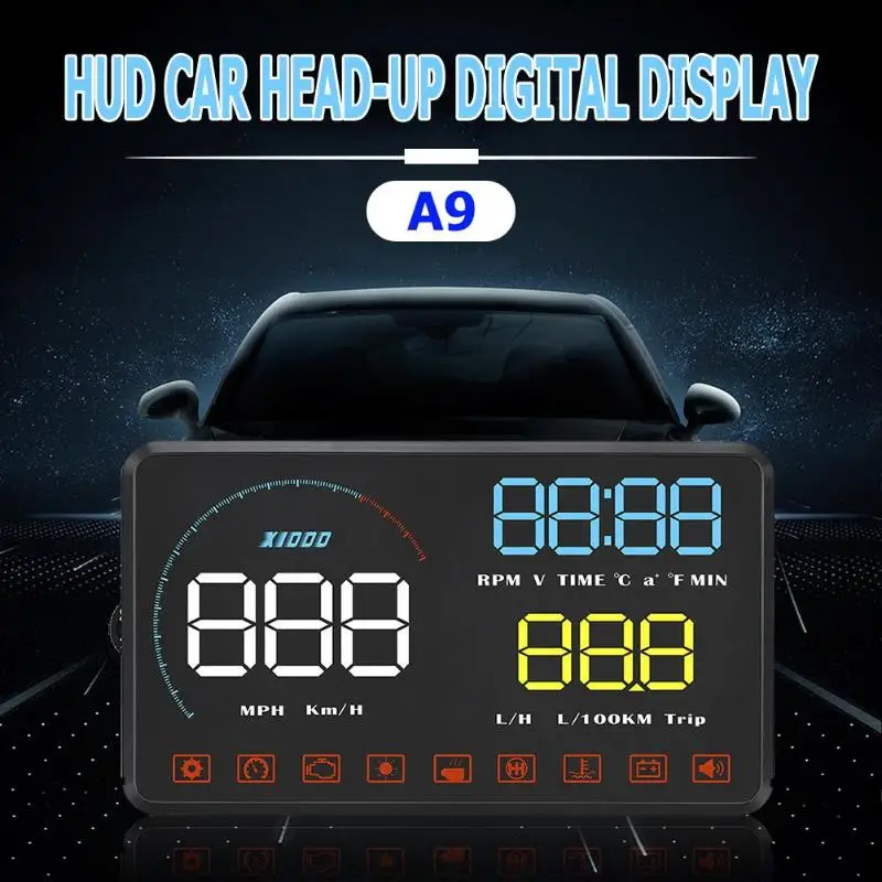 A9 автомобиля HUD OBD2 II HUD Дисплей 5,5 дюймов Цвет штекер для экрана и играть Скорость сигнал тревоги по Скорость Предупреждение Системы Скорость проектор