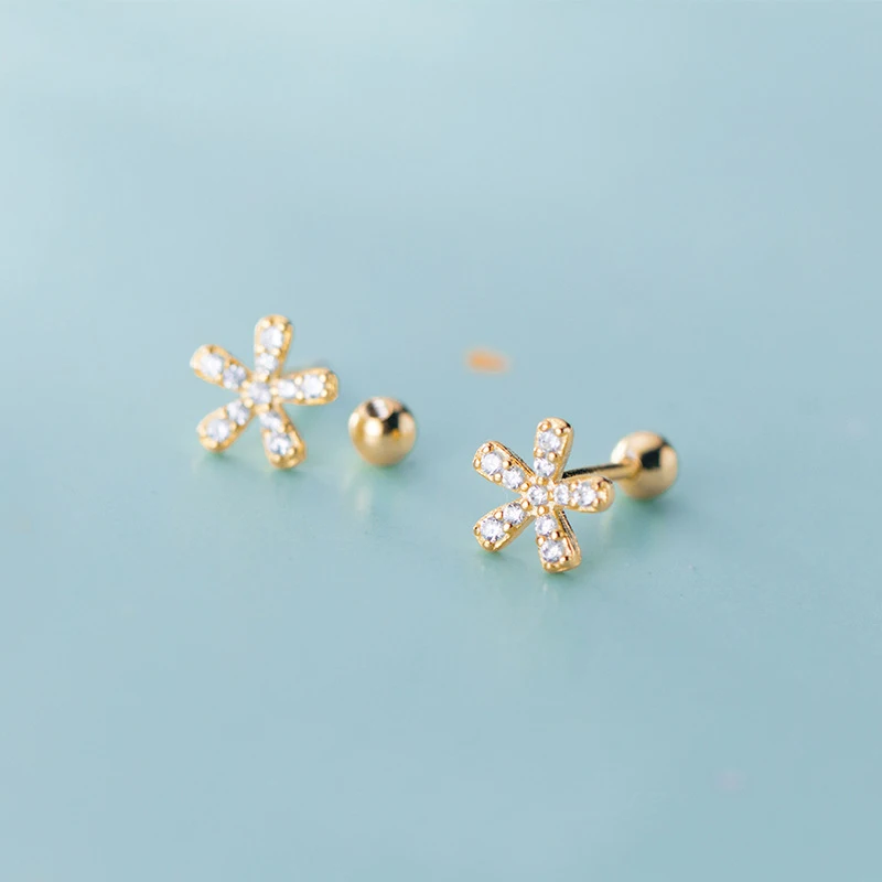 Настоящее серебро 925 проба серьги гвоздики микро Pave CZ цветок ухо траг пирсинг для ушной раковины ювелирные изделия 1 пара