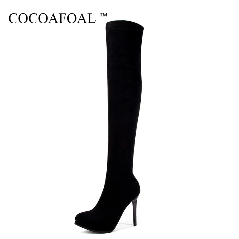 

COCOAFOAL Winter Fashion Woman High Heeled Shoes Sexy Plus Size 33 43 Over The Knee Boots Pointed Toe Black Red Thigh High Boots