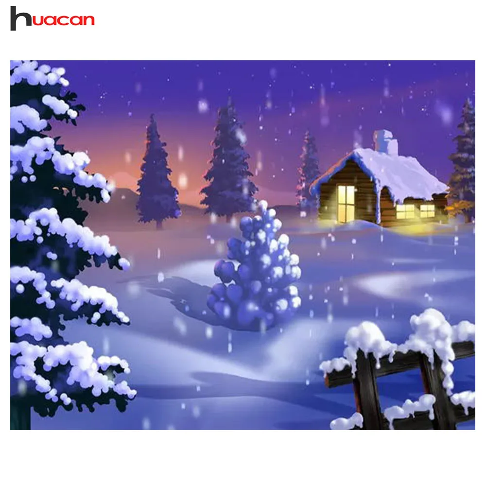 

Huacan Diy 5d Diamond Painting Landscapes Snow Cross Stitch Diamond Embroidery Rhinestones Mosaic Picture Pastes