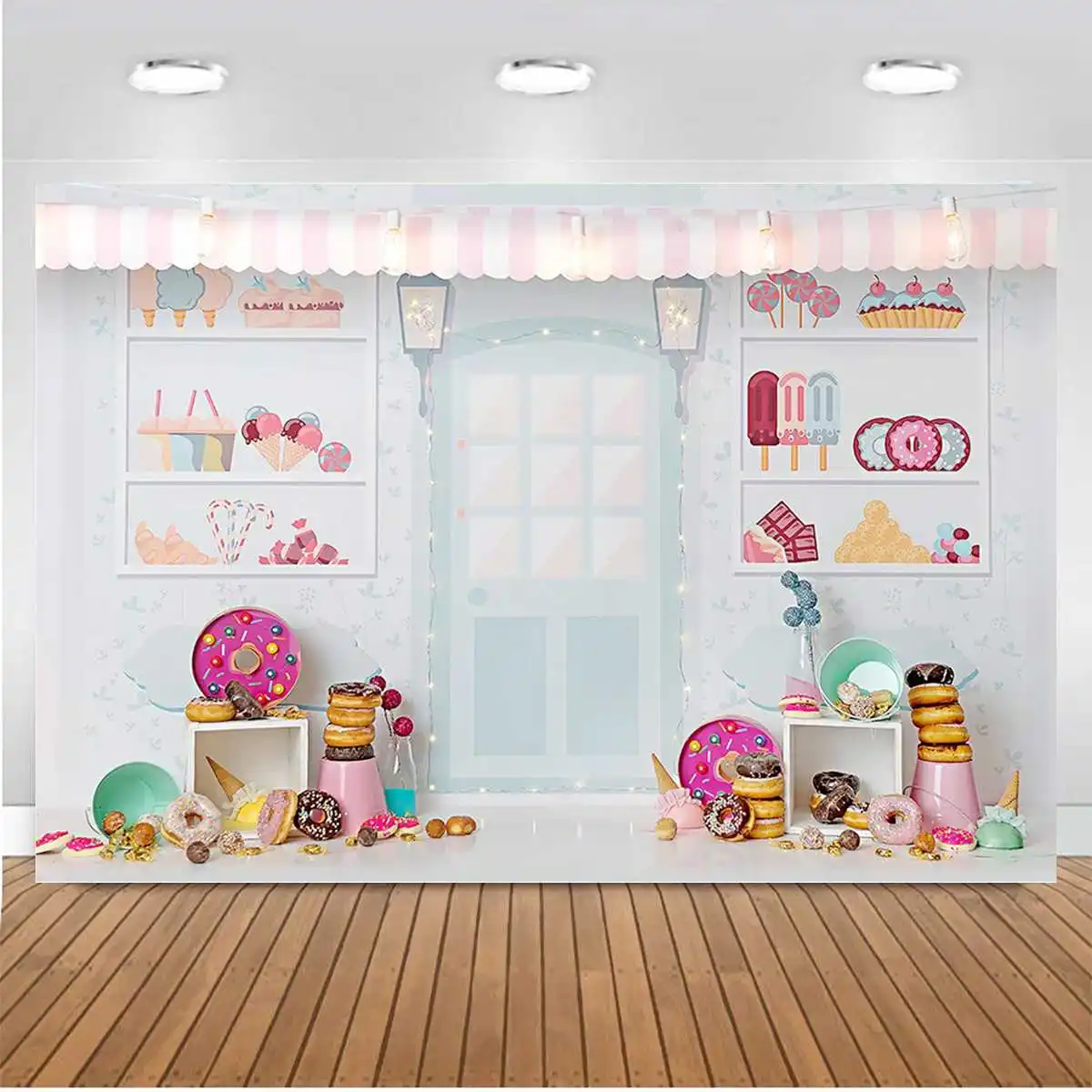 

Dessert Shop Theme Backdrop Donut Decoration Ice Cream Girl Birthday Party Background Decor Studio Photography Props
