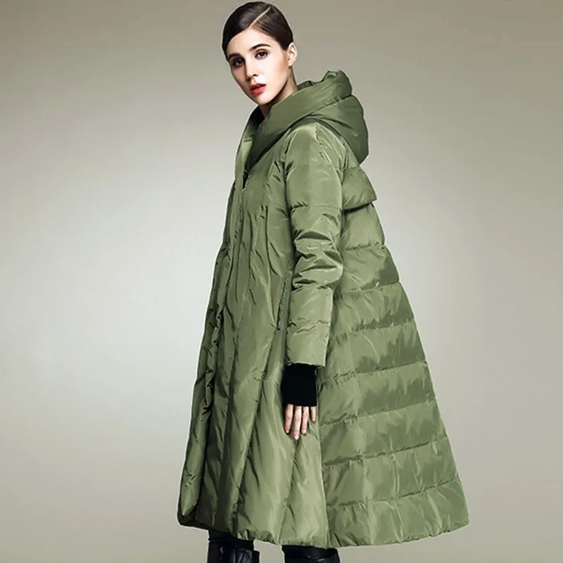 Повседневная зимняя куртка для женщин, новая модная юбка, парка, свободный, плюс размер, уплотненный пуховик, пальто, сохраняющее тепло, длинное пуховое пальто для женщин, L219 - Цвет: ArmyGreen