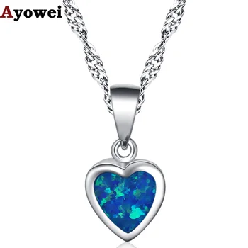 

Heart Necklace pendant Classic gift 925 sterling silver created blue opal for women anniversary jewelry SP18A