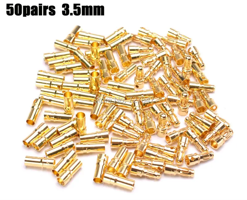 50pairs 3.5mm Gold Bullet banana Connector Align Trex 450 250 Male Female for ESC / Motor Lipo RC battery Part Good Quality