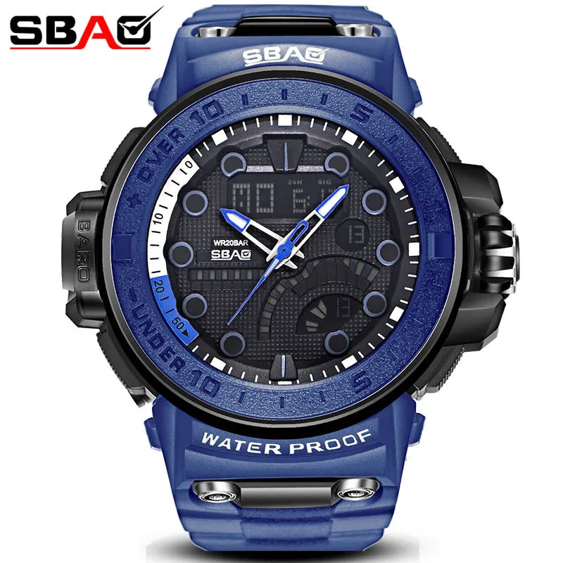 SBAO Electronic GMT Two Places Men's Student Sport Digital Wrist Led Watch Large Dial Calendar Quartz Watches Relojes - Цвет: dark blue