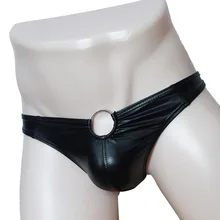 Мужской пикантный из искусственной кожи G-string металлик Wet Look бикини трусы стринги Нижнее белье с металлическим кольцом под брюки нижнее белье для него