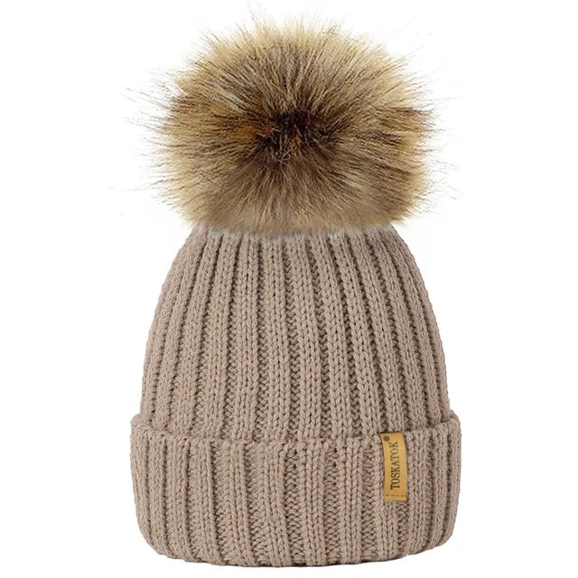 Fur Pom Pom Beanies For Ladies Men Winter Hat For Children Knitted Hat With Pompon Warm Cap Parent-child Gorros Mujer Invierno