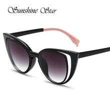 Pop era moda sexy cat eye sunglasses mujeres diseñador de la marca de lujo espejo recubrimiento gafas de sol mujer gafas de sol oculos