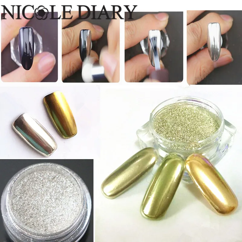 1g/box Shinning Mirror Nail Glitter Powder Gold/Sliver Nail Art Chrome Pigment Glitters  30353