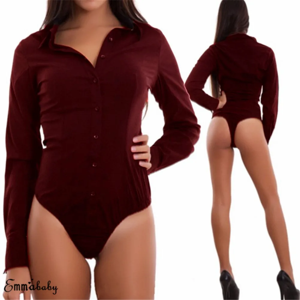 New Women Sexy Shirt Bodysuits Summer Long Sleeve Solid Thongs Bodysuits Home Party Lady Chic Fitness Slim Bodysuit Ropa Femme sexy bodysuit
