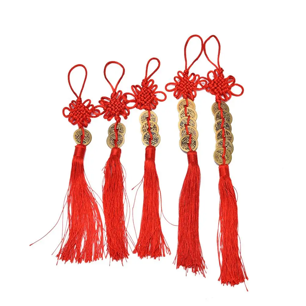 Красный китайский узел фэн-шуй набор из 1-6 счастливых шармов древних I CHING монет защита достатка удача домашний Декор автомобиля